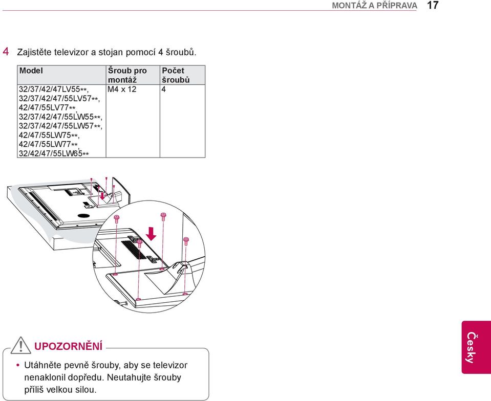 32/37/42/47/55LW57 **, 42/47/55LW75 **, 42/47/55LW77 **, 32/42/47/55LW65 ** Šroub pro Počet