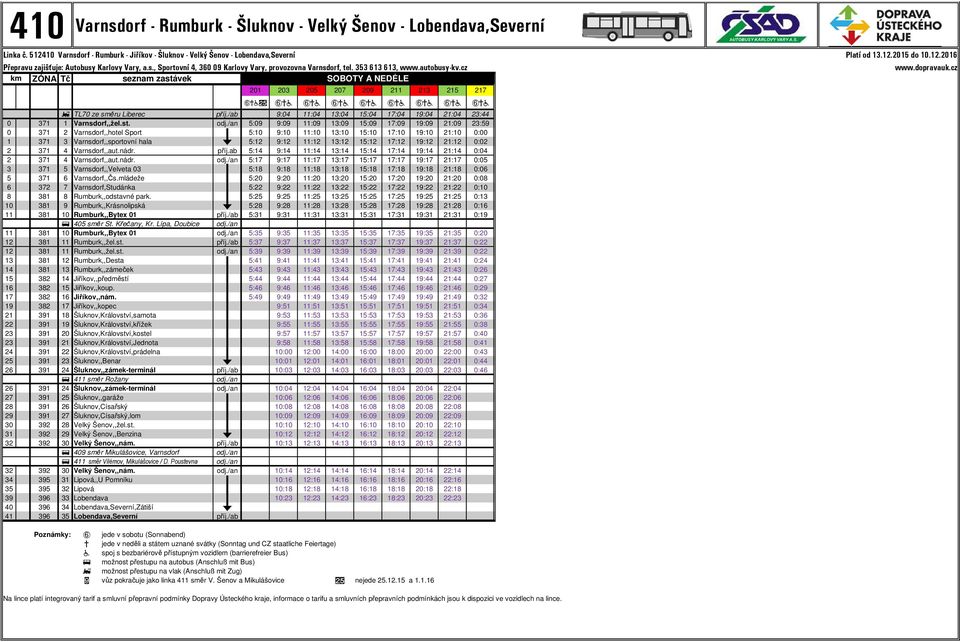 2015 do 10.12.2016 seznam zastávek SOBOTY A NEDĚLE 201 203 205 207 209 211 213 215 217 EXa$( EXa EXa EXa EXa EXa EXa EXa EXa g TL70 ze směru Liberec příj.