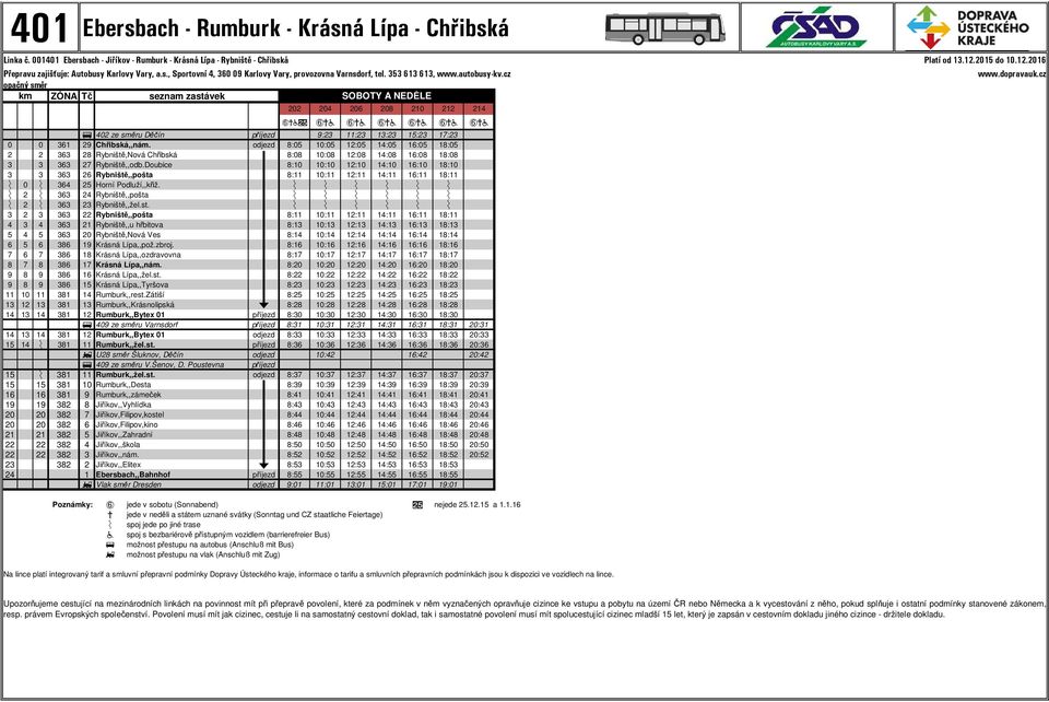 2016 opačný směr seznam zastávek SOBOTY A NEDĚLE 202 204 206 208 210 212 214 EXa$( EXa EXa EXa EXa EXa EXa e 402 ze směru Děčín příjezd 9:23 11:23 13:23 15:23 17:23 0 0 361 29 Chřibská,,nám.