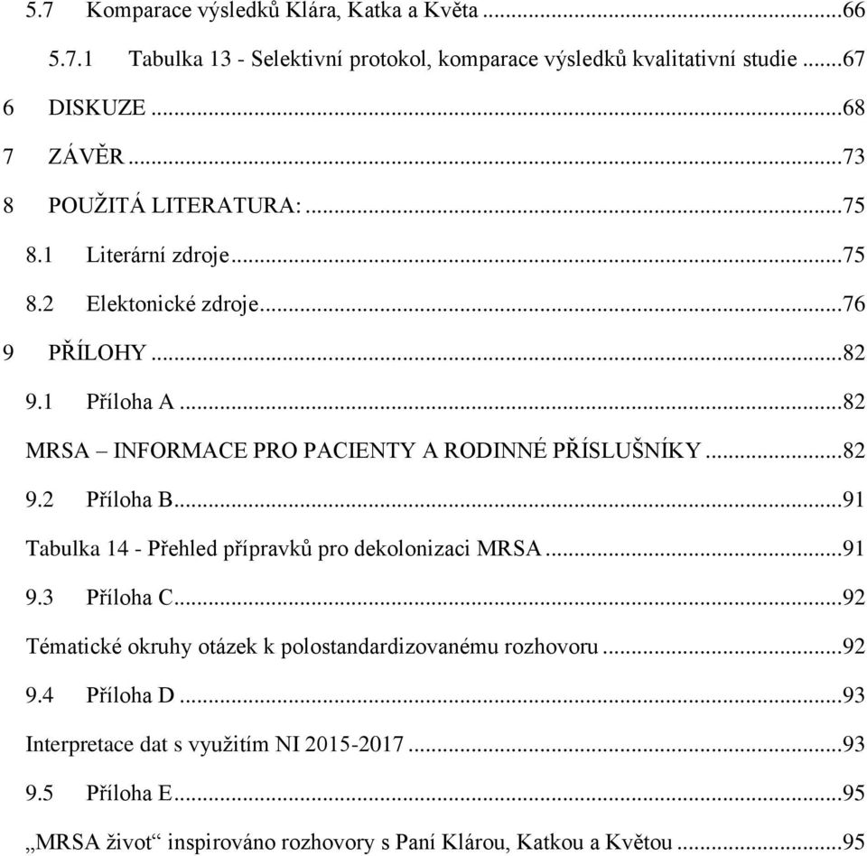 .. 82 MRSA INFORMACE PRO PACIENTY A RODINNÉ PŘÍSLUŠNÍKY... 82 9.2 Příloha B... 91 Tabulka 14 - Přehled přípravků pro dekolonizaci MRSA... 91 9.3 Příloha C.