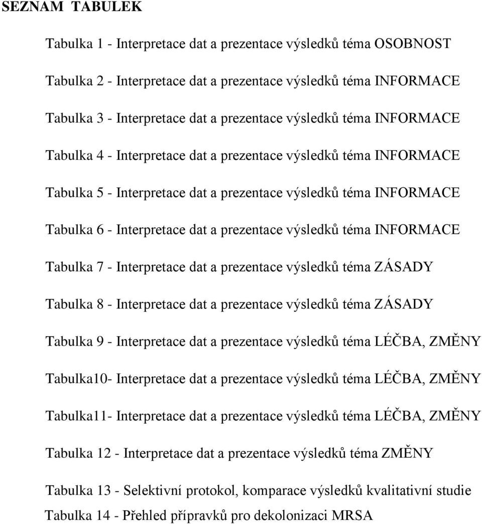 téma INFORMACE Tabulka 7 - Interpretace dat a prezentace výsledků téma ZÁSADY Tabulka 8 - Interpretace dat a prezentace výsledků téma ZÁSADY Tabulka 9 - Interpretace dat a prezentace výsledků téma