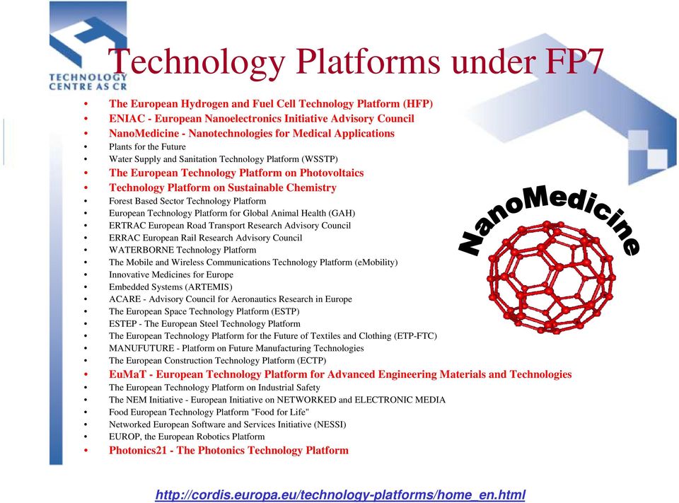 Sector Technology Platform European Technology Platform for Global Animal Health (GAH) ERTRAC European Road Transport Research Advisory Council ERRAC European Rail Research Advisory Council