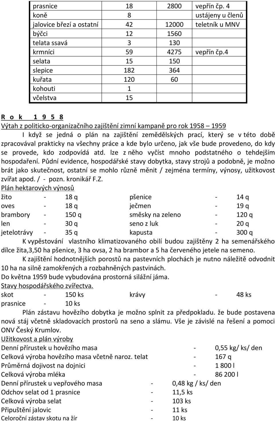 zemědělských prací, který se v této době zpracovával prakticky na všechny práce a kde bylo určeno, jak vše bude provedeno, do kdy se provede, kdo zodpovídá atd.