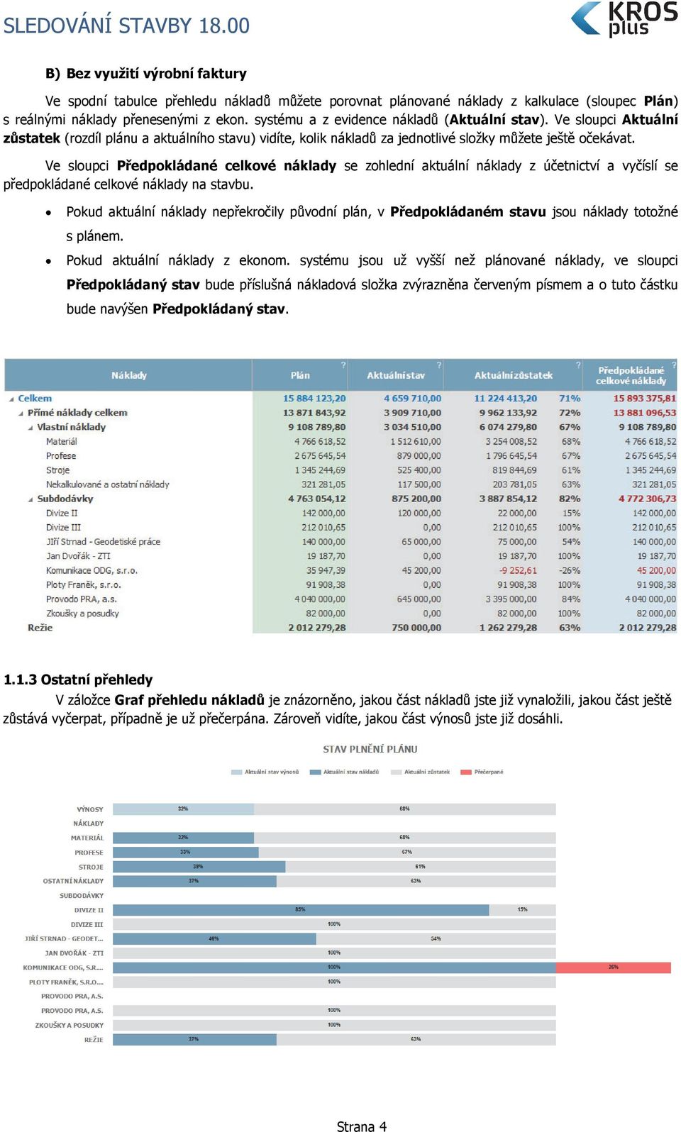 Ve sloupci Předpokládané celkové náklady se zohlední aktuální náklady z účetnictví a vyčíslí se předpokládané celkové náklady na stavbu.