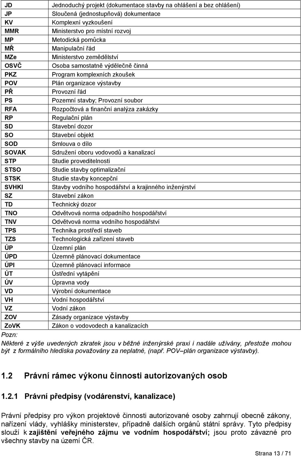 Rozpočtová a finanční analýza zakázky RP Regulační plán SD Stavební dozor SO Stavební objekt SOD Smlouva o dílo SOVAK Sdružení oboru vodovodů a kanalizací STP Studie proveditelnosti STSO Studie