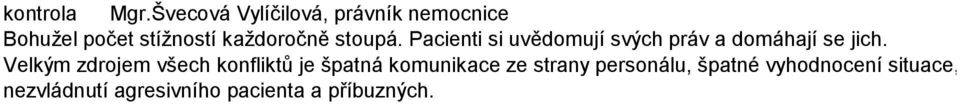 stoupá. Pacienti si uvědomují svých práv a domáhají se jich.