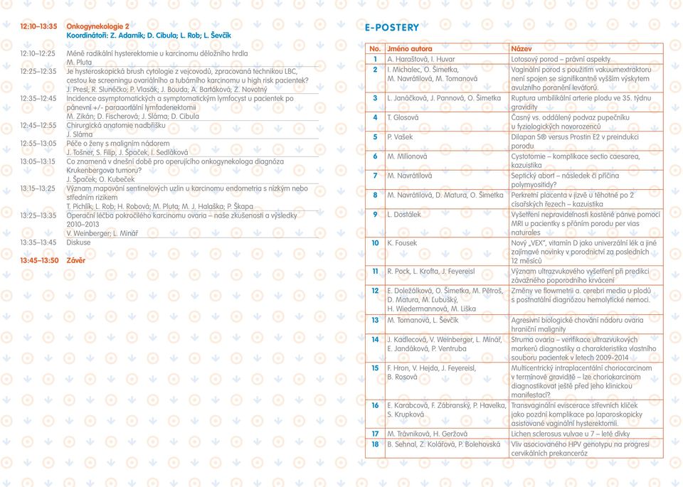 Vlasák; J. Bouda; A. Bartáková; Z. Novotný 12:35 12:45 Incidence asymptomatických a symptomatickým lymfocyst u pacientek po pánevní +/- paraaortální lymfadenektomii M. Zikán; D. Fischerová; J.