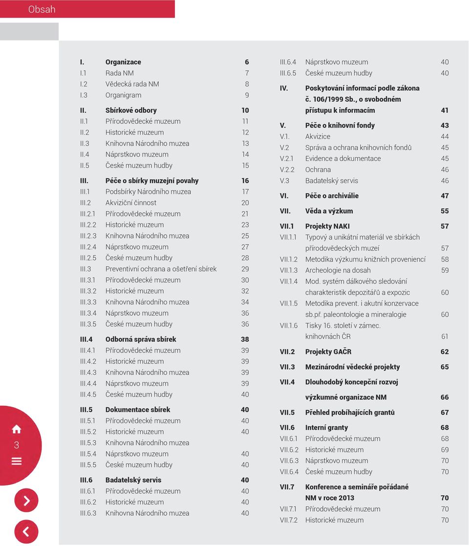 2.3 Knihovna Národního muzea 25 III.2.4 Náprstkovo muzeum 27 III.2.5 České muzeum hudby 28 III.3 Preventivní ochrana a ošetření sbírek 29 III.3.1 Přírodovědecké muzeum 30 III.3.2 Historické muzeum 32 III.