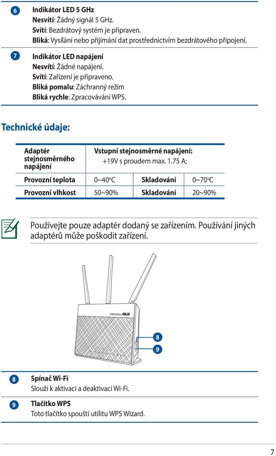 Technické údaje: Adaptér stejnosměrného napájení Vstupní stejnosměrné napájení: +19V s proudem max. 1.