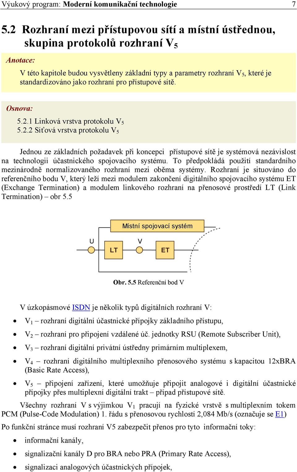 rozhraní pro přístupové sítě. Osnova: 5.2.