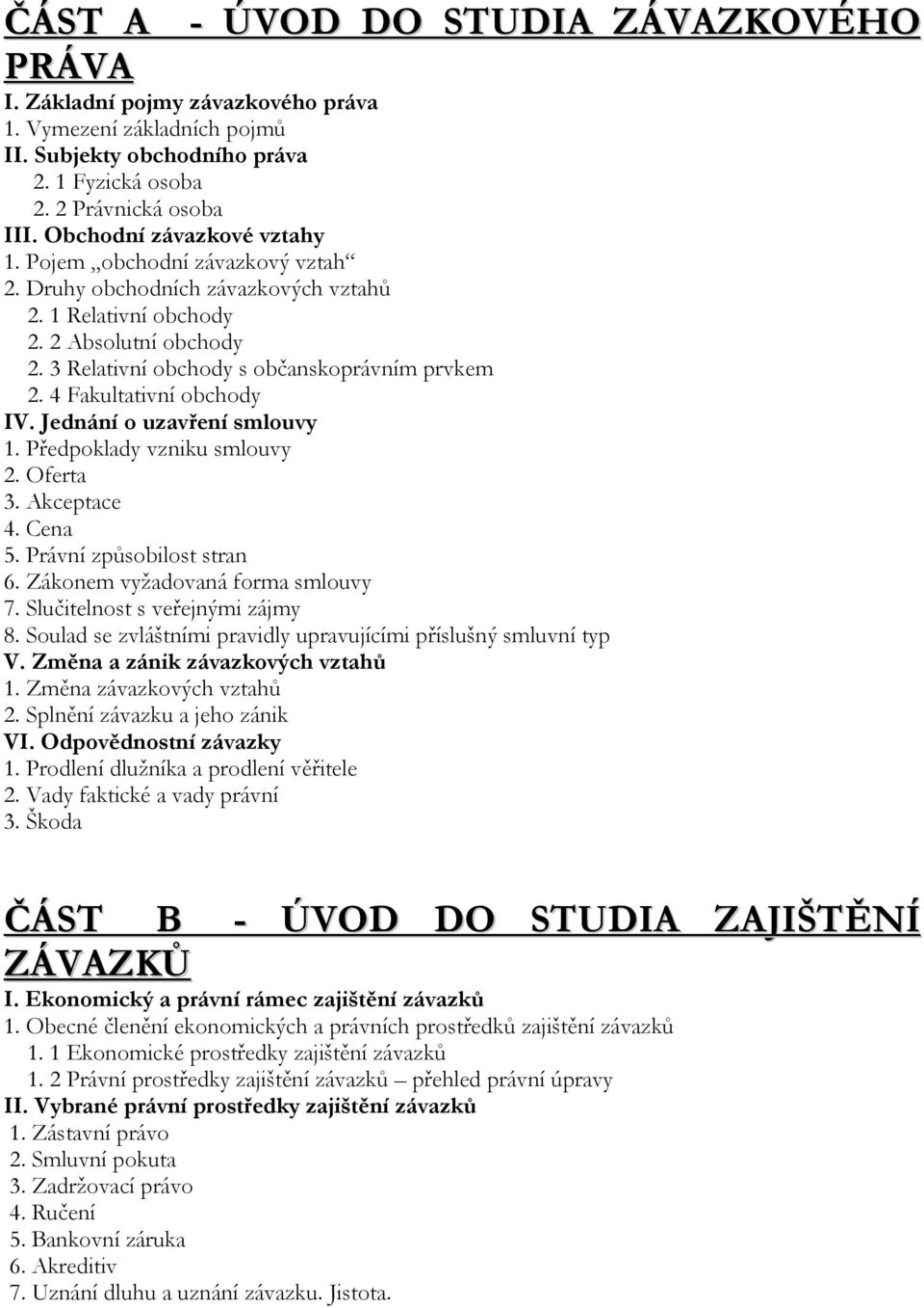 4 Fakultativní obchody IV. Jednání o uzavření smlouvy 1. Předpoklady vzniku smlouvy 2. Oferta 3. Akceptace 4. Cena 5. Právní způsobilost stran 6. Zákonem vyžadovaná forma smlouvy 7.