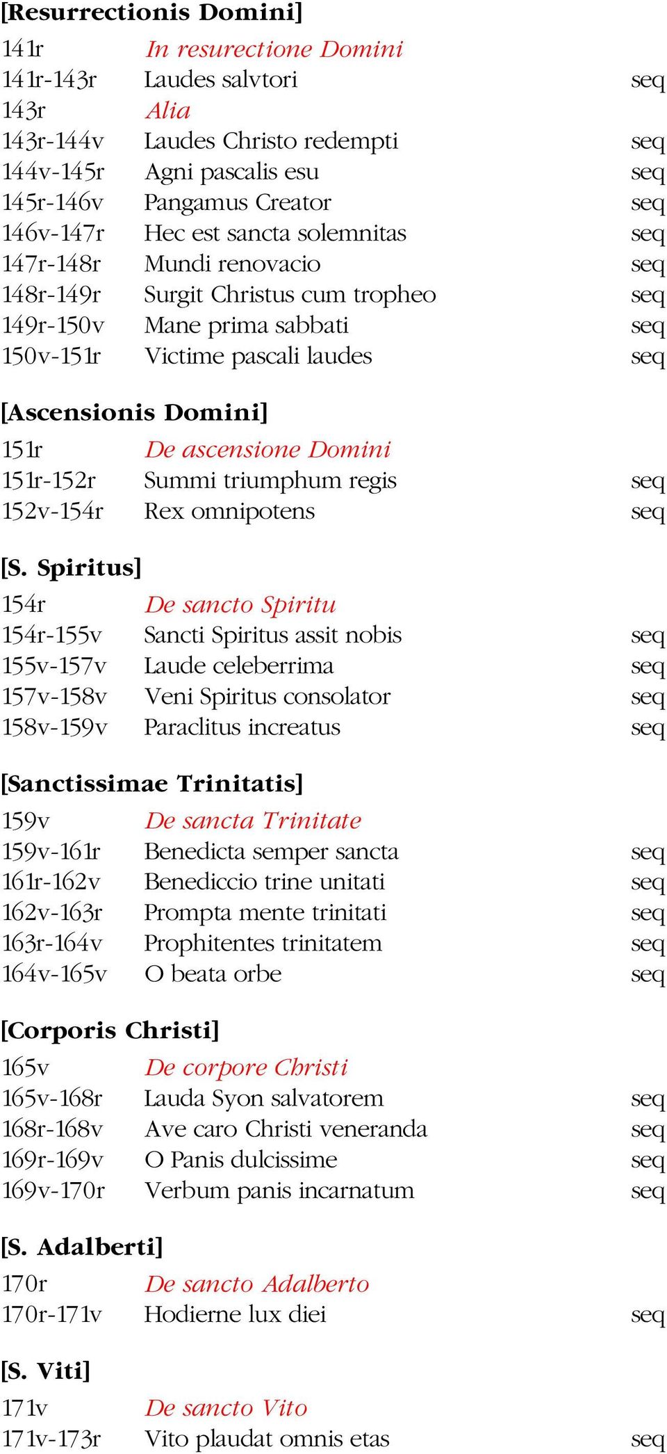 Domini] 151r De ascensione Domini 151r-152r Summi triumphum regis seq 152v-154r Rex omnipotens seq [S.