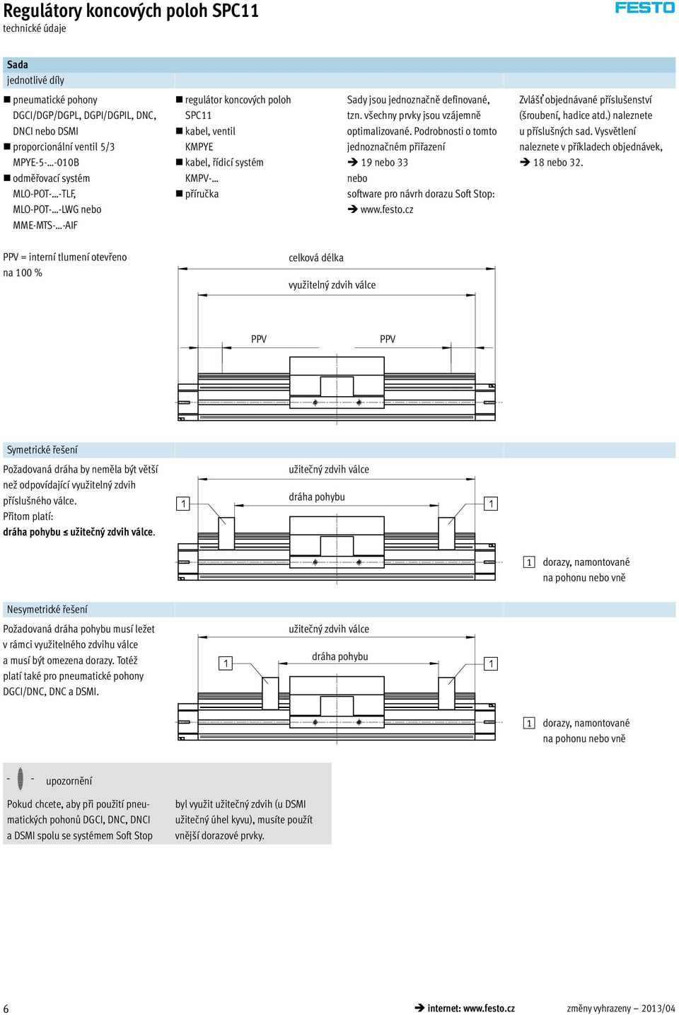 Podrobnosti o tomto jednoznačném přiřazení 19 nebo 33 nebo software pro návrh dorazu Soft Stop: www.festo.cz Zvlášť objednávané příslušenství (šroubení, hadice atd.) naleznete u příslušných sad.