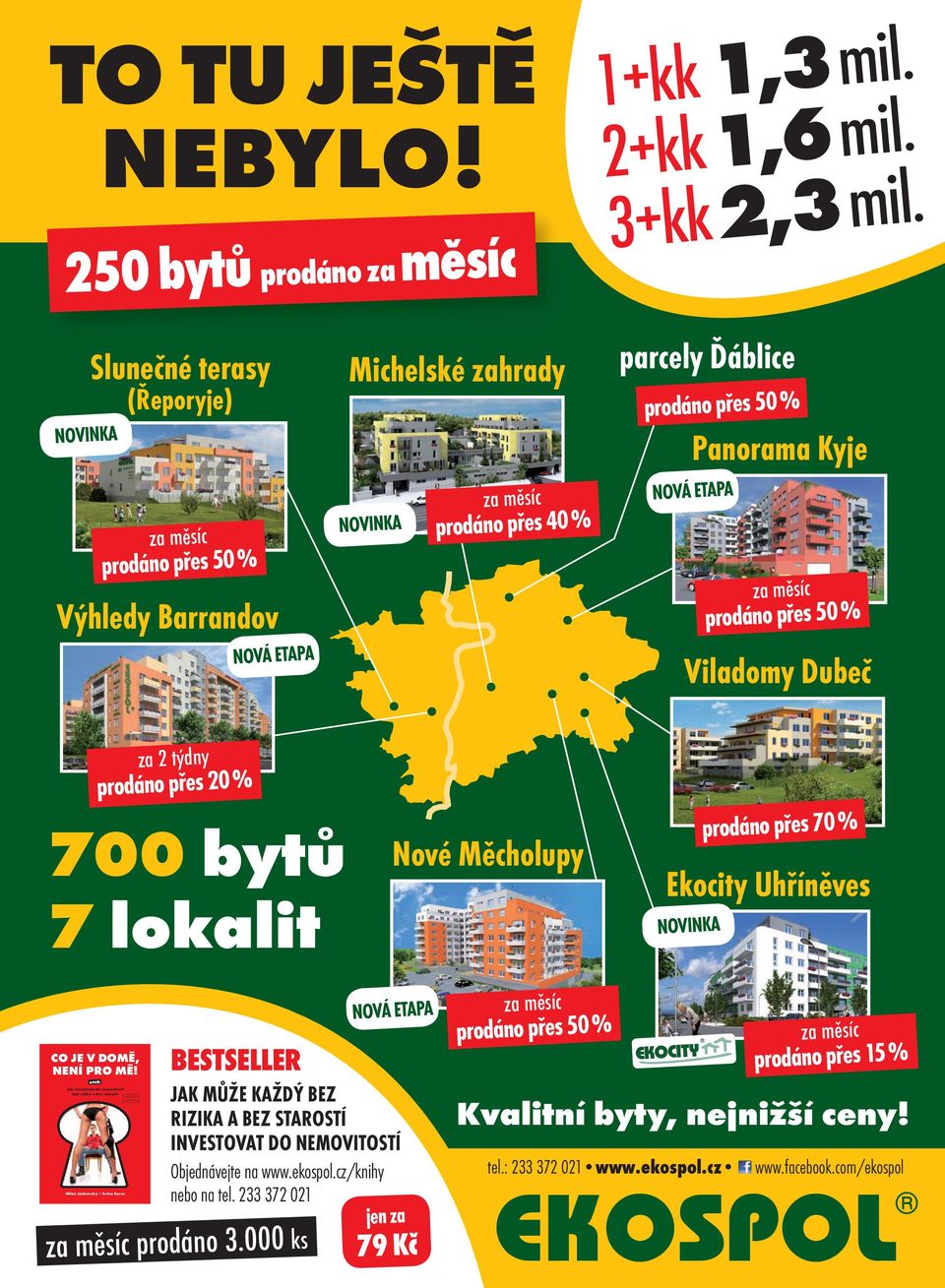 ETAPA za měsíc prodáno přes 50 % Viladomy Dubeč za 2 týdny prodáno přes 20 % 700 bytů 7 lokalit Nové Měcholupy prodáno přes 70 % Ekocity Uhříněves NOVINKA CO JE V DOMĚ, NENÍ PRO MĚ!
