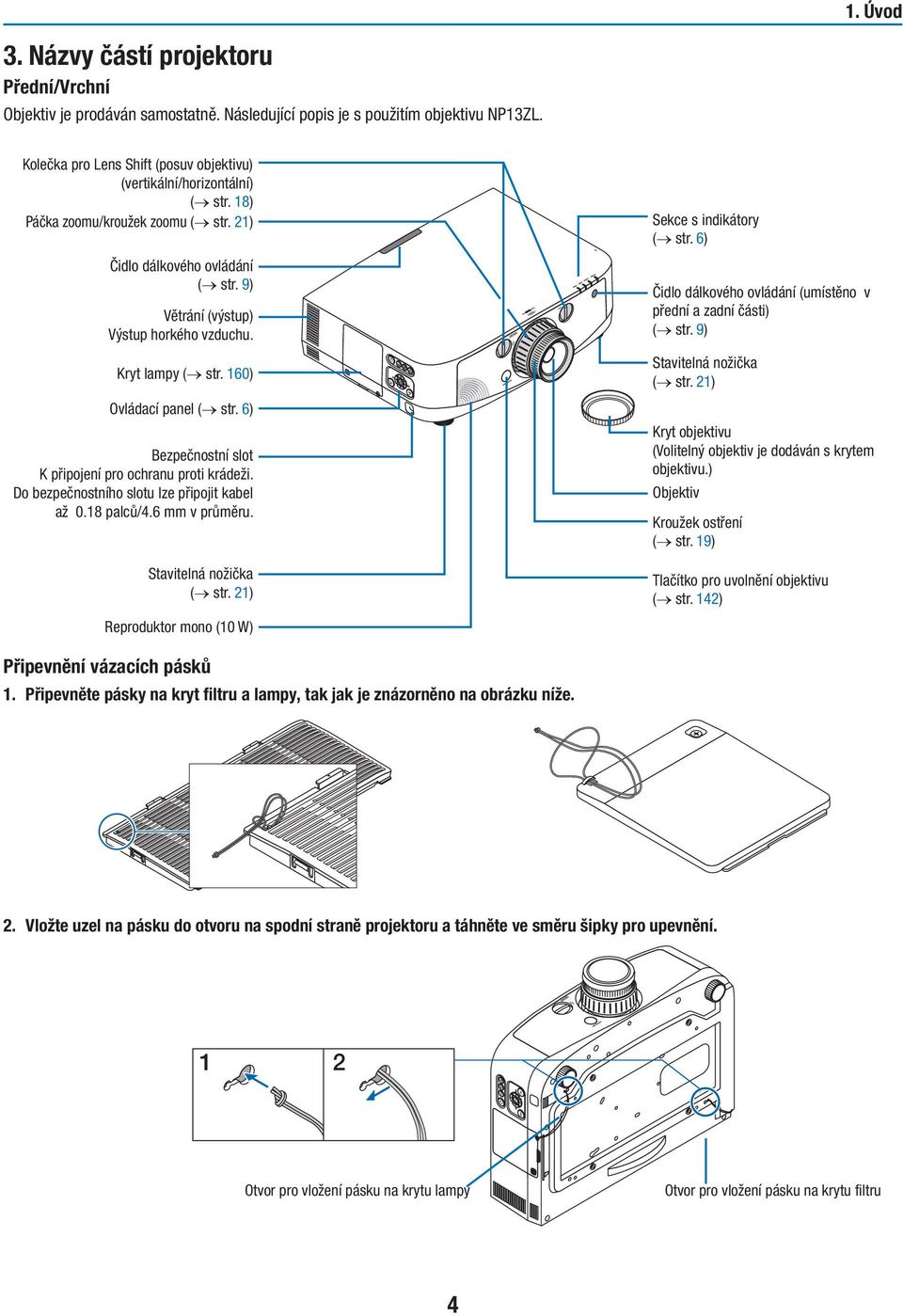 Kryt lampy ( str. 160) Ovládací panel ( str. 6) Bezpečnostní slot K připojení pro ochranu proti krádeži. Do bezpečnostního slotu lze připojit kabel až 0.18 palců/4.6 mm v průměru.