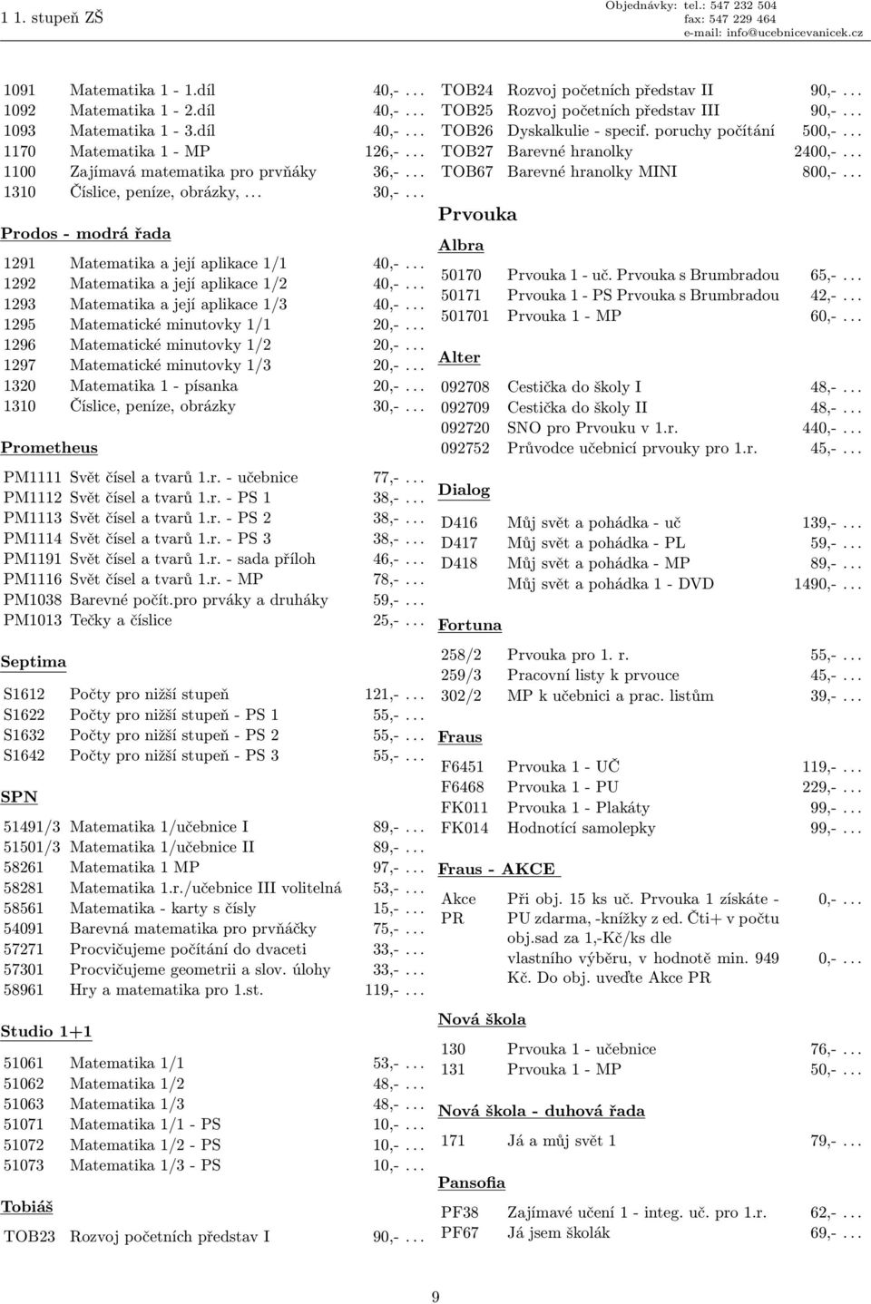 .. 1295 Matematické minutovky 1/1 20,-... 1296 Matematické minutovky 1/2 20,-... 1297 Matematické minutovky 1/3 20,-... 1320 Matematika 1 - písanka 20,-... 1310 Číslice, peníze, obrázky 30,-.