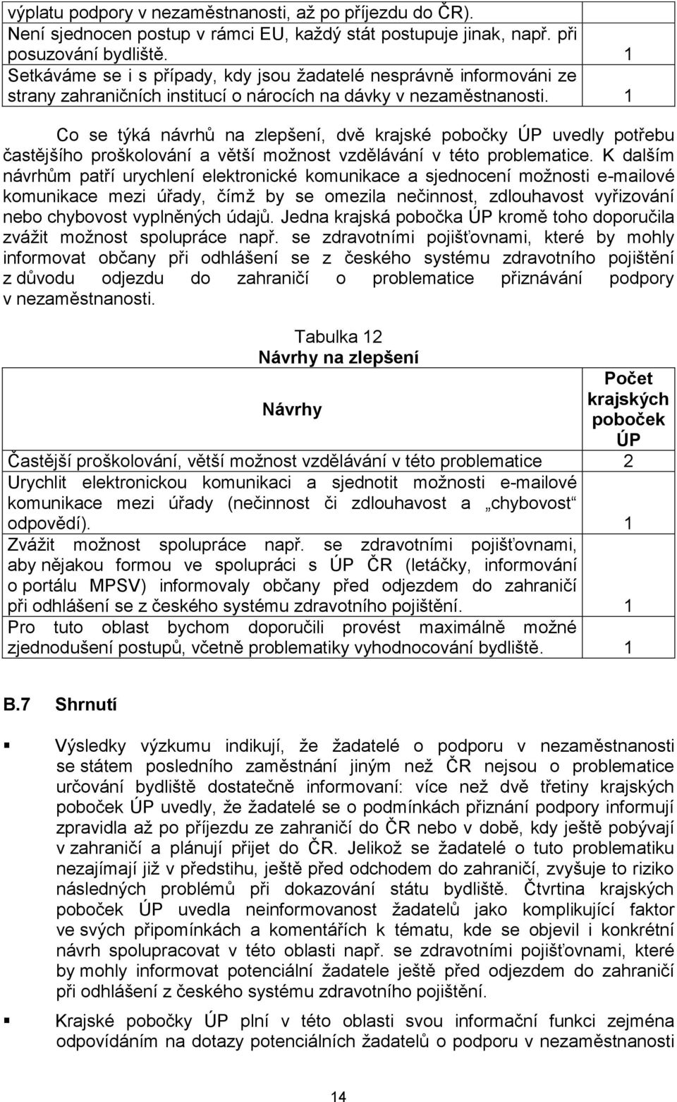 1 Co se týká návrhů na zlepšení, dvě krajské pobočky ÚP uvedly potřebu častějšího proškolování a větší možnost vzdělávání v této problematice.