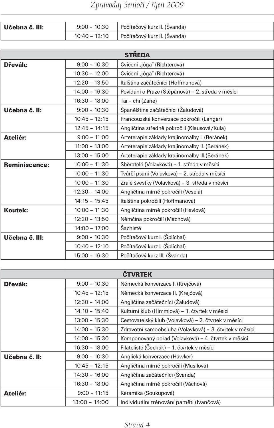 středa v měsíci 16:30 18:00 Tai chi (Zane) Učebna č.