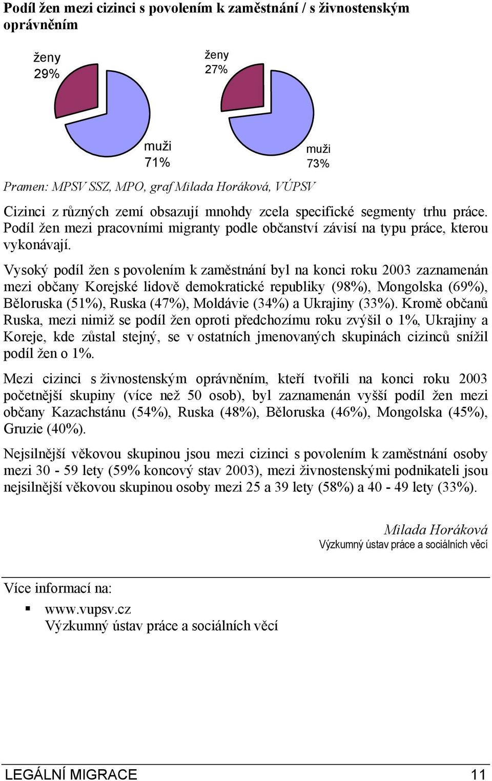 Vysoký podíl žen s povolením k zaměstnání byl na konci roku 2003 zaznamenán mezi občany Korejské lidově demokratické republiky (98%), Mongolska (69%), Běloruska (51%), Ruska (47%), Moldávie (34%) a