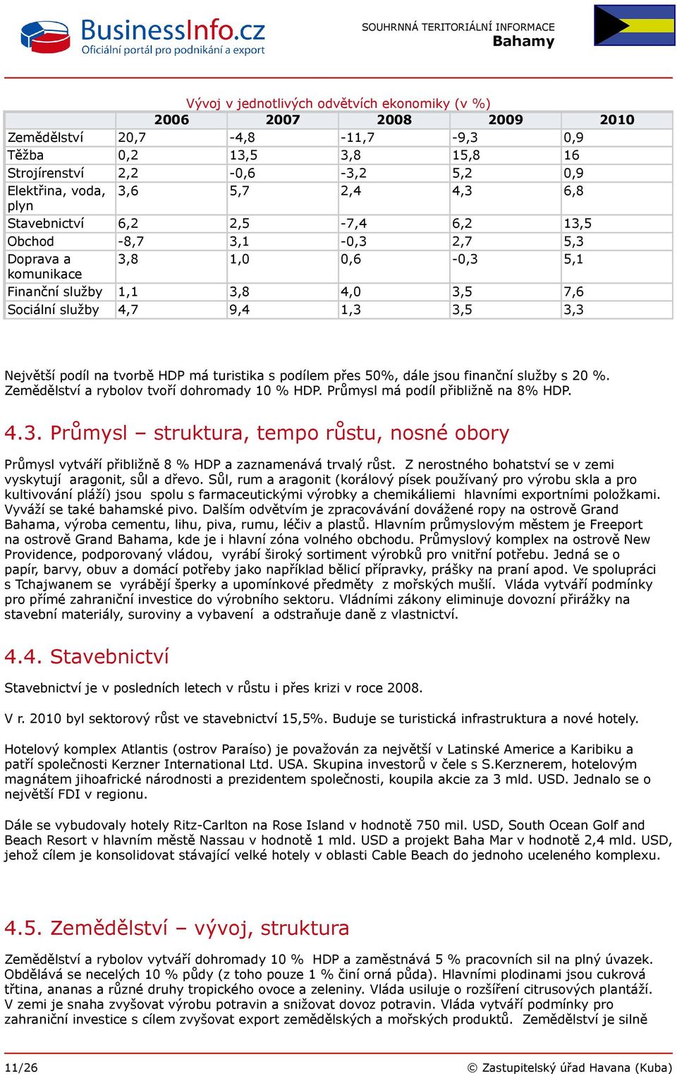 na tvorbě HDP má turistika s podílem přes 50%, dále jsou finanční služby s 20 %. Zemědělství a rybolov tvoří dohromady 10 % HDP. Průmysl má podíl přibližně na 8% HDP. 4.3.