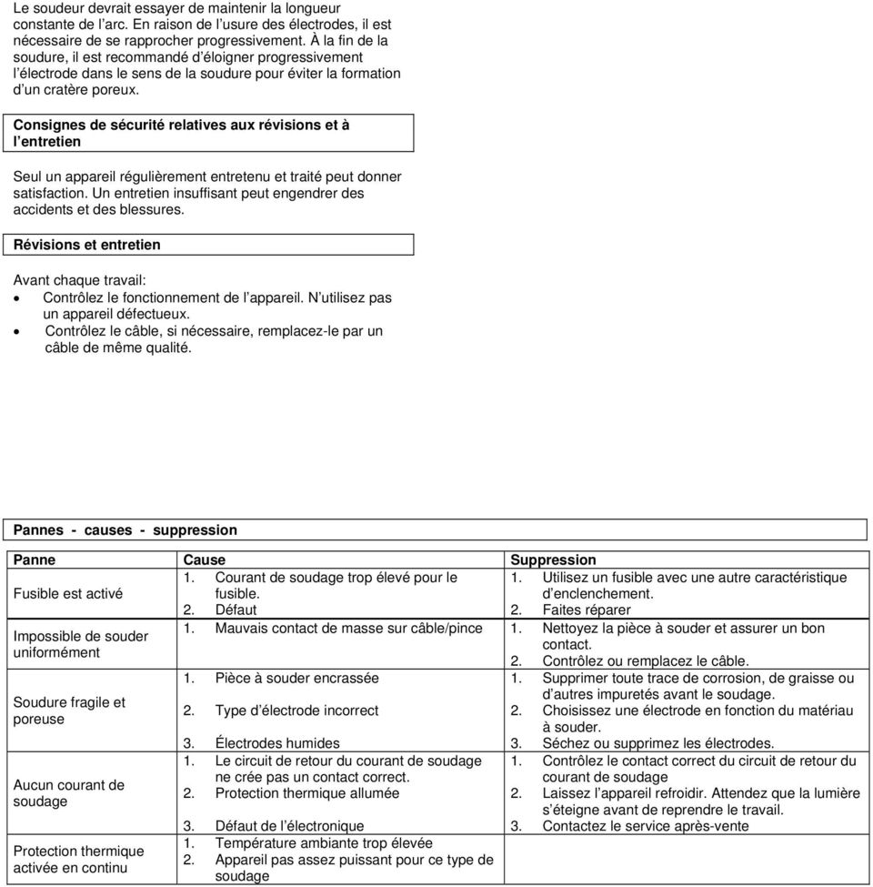 Consignes de sécurité relatives aux révisions et à l entretien Seul un appareil régulièrement entretenu et traité peut donner satisfaction.