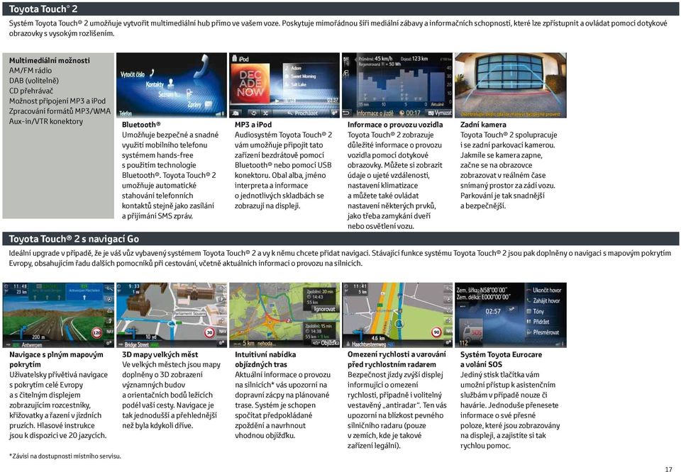 Multimediální možnosti AM/FM rádio DAB (volitelně) CD přehrávač Možnost připojení MP3 a ipod Zpracování formátů MP3/WMA Aux-in/VTR konektory Bluetooth Umožňuje bezpečné a snadné využití mobilního
