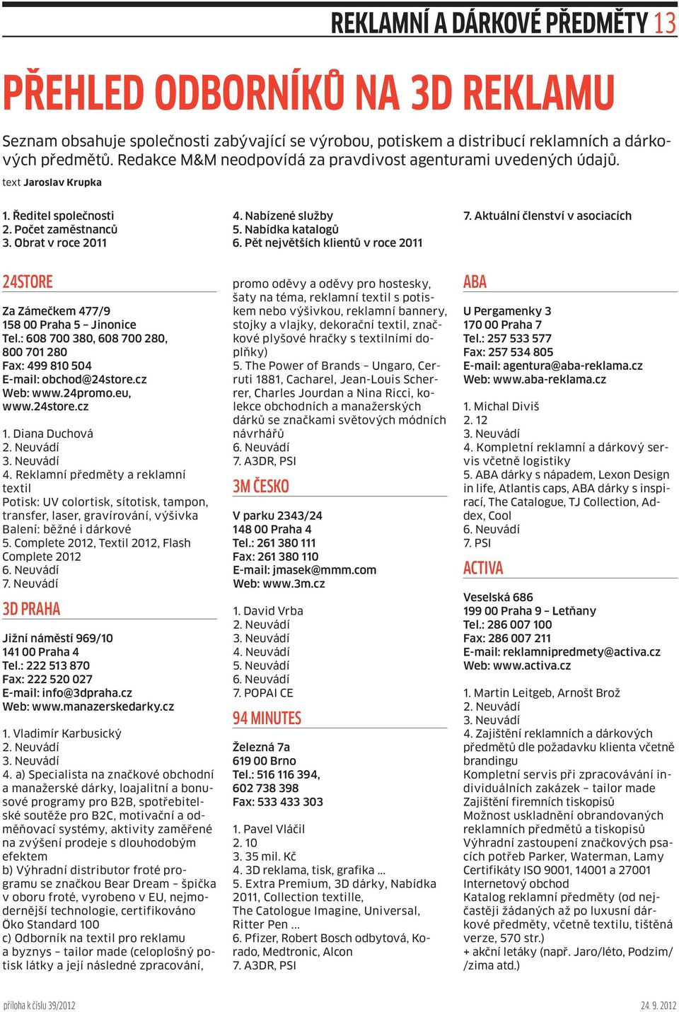 Pět největších klientů v roce 2011 7. Aktuální členství v asociacích 24STORE Za Zámečkem 477/9 158 00 Praha 5 Jinonice Tel.