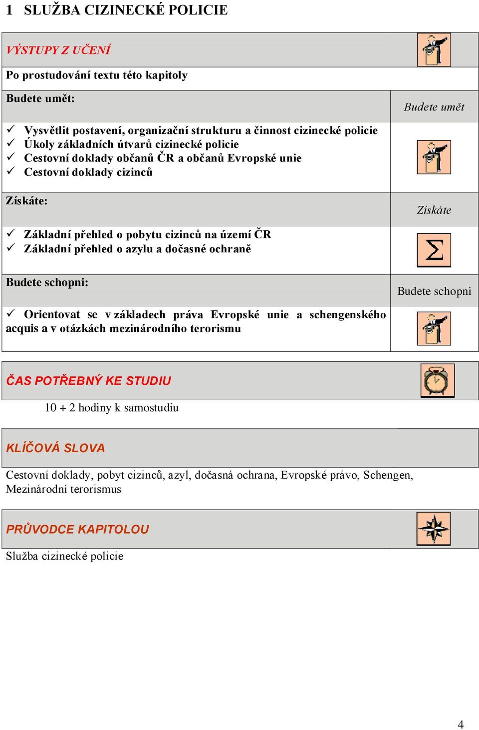 přehled o azylu a dočasné ochraně Budete schopni: Budete schopni Orientovat se v základech práva Evropské unie a schengenského acquis a v otázkách mezinárodního terorismu ČAS POTŘEBNÝ KE