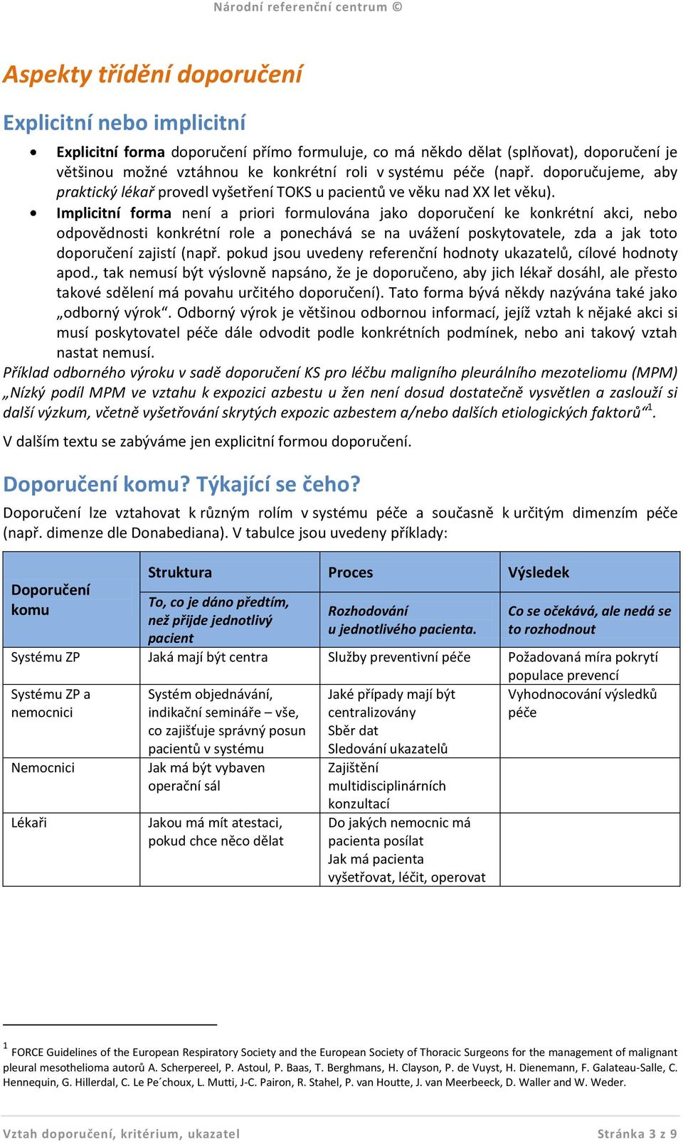 Implicitní forma není a priori formulována jako doporučení ke konkrétní akci, nebo odpovědnosti konkrétní role a ponechává se na uvážení poskytovatele, zda a jak toto doporučení zajistí (např.