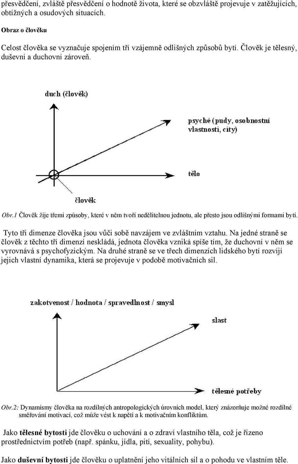 1 Člověk žije třemi způsoby, které v něm tvoří nedělitelnou jednotu, ale přesto jsou odlišnými formami bytí. Tyto tři dimenze člověka jsou vůči sobě navzájem ve zvláštním vztahu.