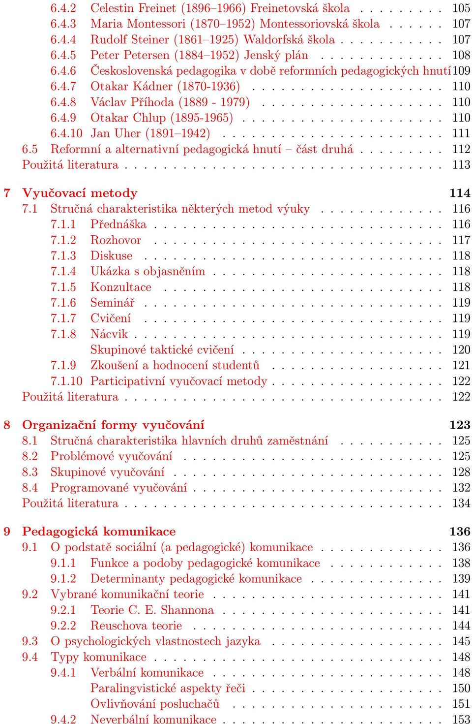 .................... 110 6.4.10 Jan Uher (1891 1942)....................... 111 6.5 Reformní a alternativní pedagogická hnutí část druhá......... 112 Použitá literatura................................. 113 7 Vyučovací metody 114 7.