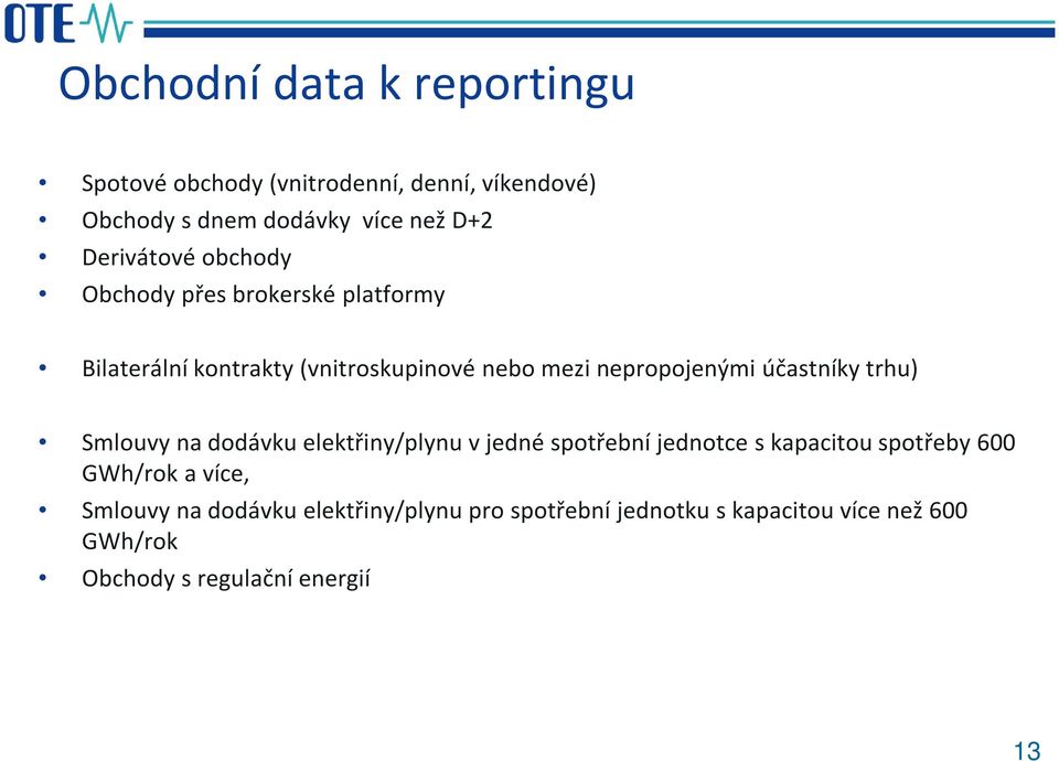 účastníky trhu) Smlouvy na dodávku elektřiny/plynu v jedné spotřební jednotce s kapacitou spotřeby 600 GWh/rok a