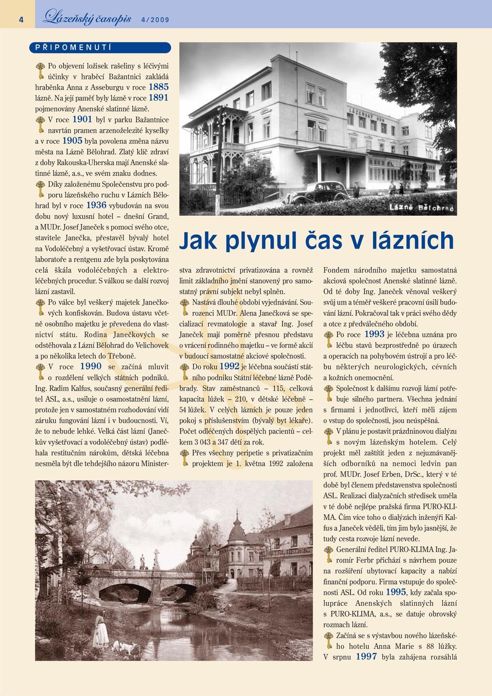 V roce 1901 byl v parku Bažantnice navrtán pramen arzenoželezité kyselky avroce 1905 byla povolena změna názvu města na Lázně Bělohrad.