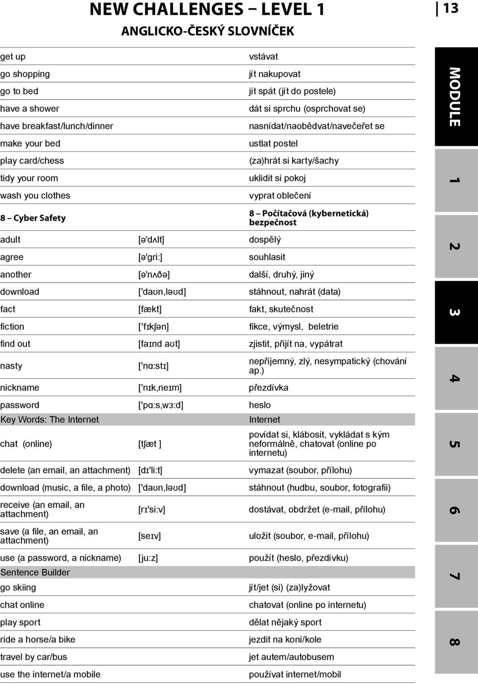 souhlasit 8 Počítačová (kybernetická) bezpečnost another [ə'nʌðə] další, druhý, jiný download ['daʊn,ləʊd] stáhnout, nahrát (data) fact [fækt] fakt, skutečnost fi ction ['fɪkʃən] fi kce, výmysl,