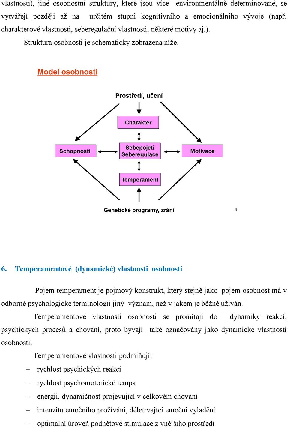 Model osobnosti Prostředí, učení Charakter Schopnosti Sebepojetí Seberegulace Motivace Temperament Genetické programy, zrání 4 6.