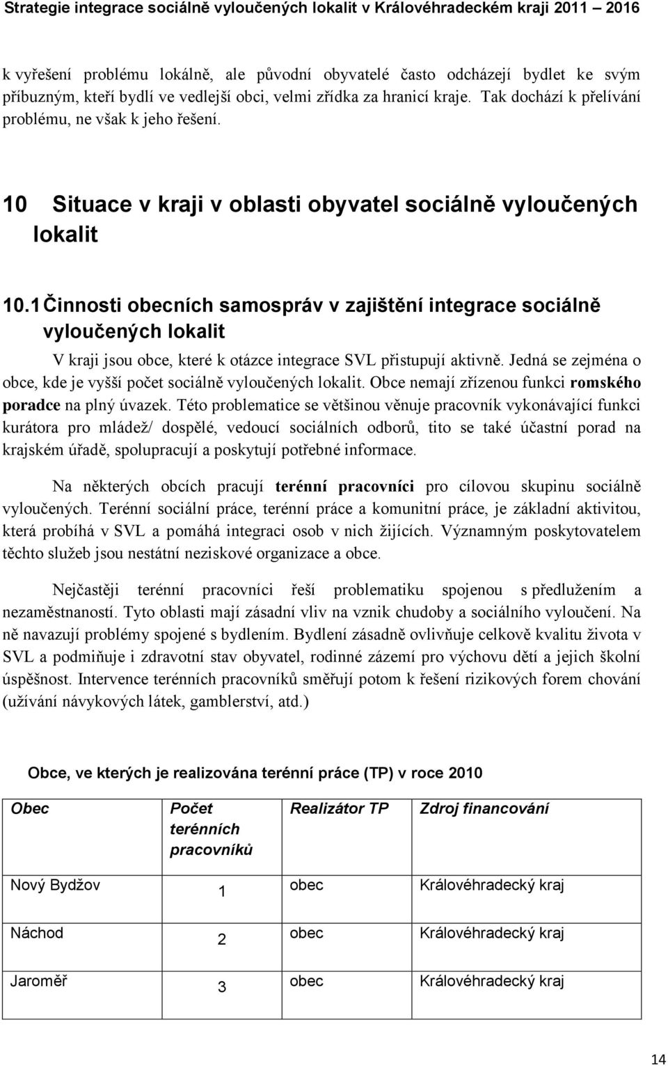 1 Činnosti obecních samospráv v zajištění integrace sociálně vyloučených lokalit V kraji jsou obce, které k otázce integrace SVL přistupují aktivně.