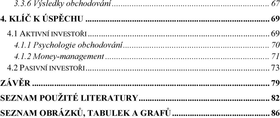 1.2 Money-management... 71 4.2 PASIVNÍ INVESTOŘI... 73 ZÁVĚR.