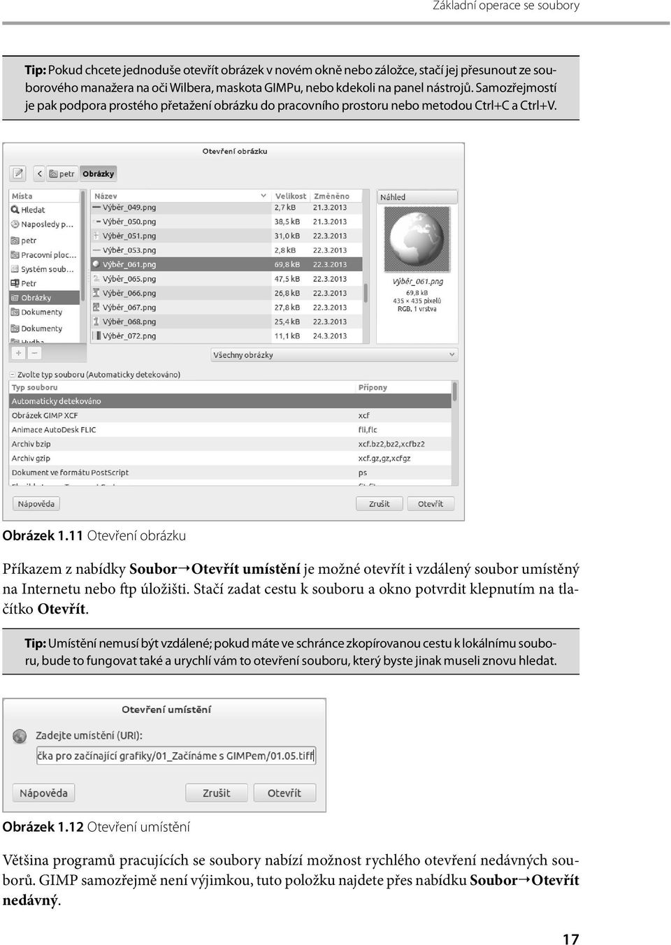 11 Otevření obrázku Příkazem z nabídky Soubor Otevřít umístění je možné otevřít i vzdálený soubor umístěný na Internetu nebo ftp úložišti.