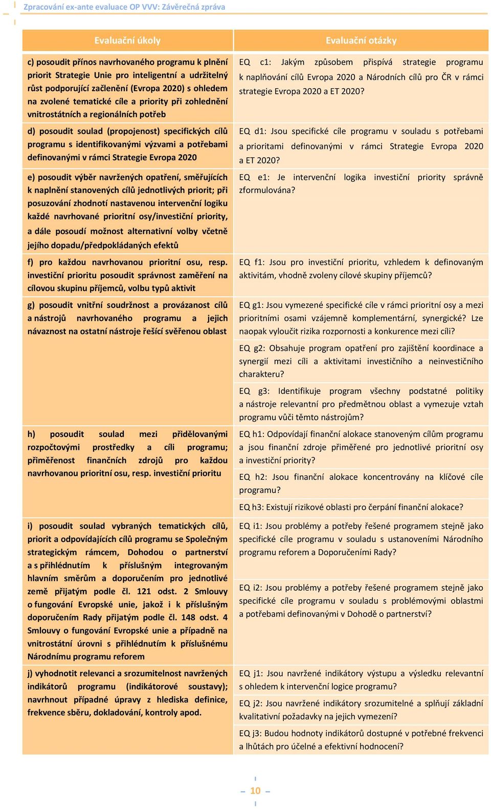 2020 e) posoudit výběr navržených opatření, směřujících k naplnění stanovených cílů jednotlivých priorit; při posuzování zhodnotí nastavenou intervenční logiku každé navrhované prioritní