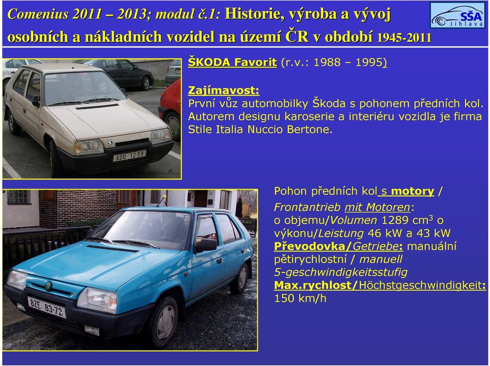 Pohon předních kol s motory / Frontantrieb mit Motoren: o objemu/volumen 1289 cm 3 o výkonu/leistung 46 kw a 43 kw