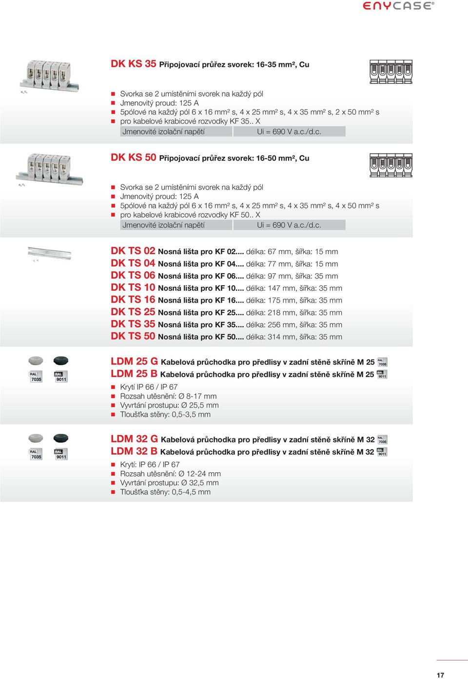 . X DK TS 02 Nosná lišta pro KF 02... délka: 67 mm, šířka: 15 mm DK TS 04 Nosná lišta pro KF 04... délka: 77 mm, šířka: 15 mm DK TS 06 Nosná lišta pro KF 06.