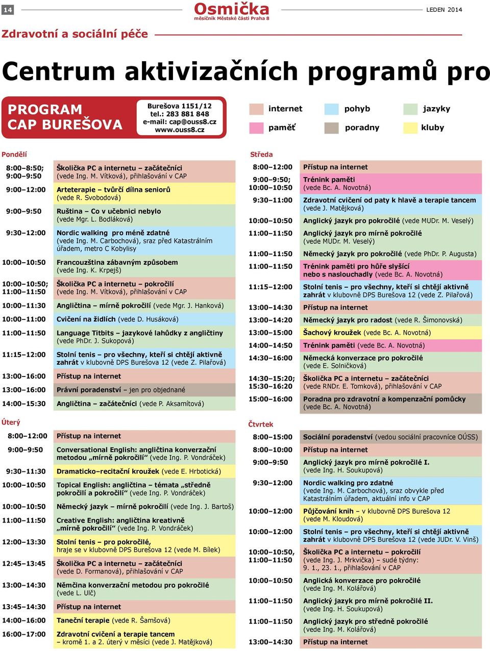 Vítková), přihlašování v CAP 9:00 12:00 Arteterapie tvůrčí dílna seniorů (vede R. Svobodová) 9:00 9:50 Ruština Co v učebnici nebylo (vede Mgr. L.