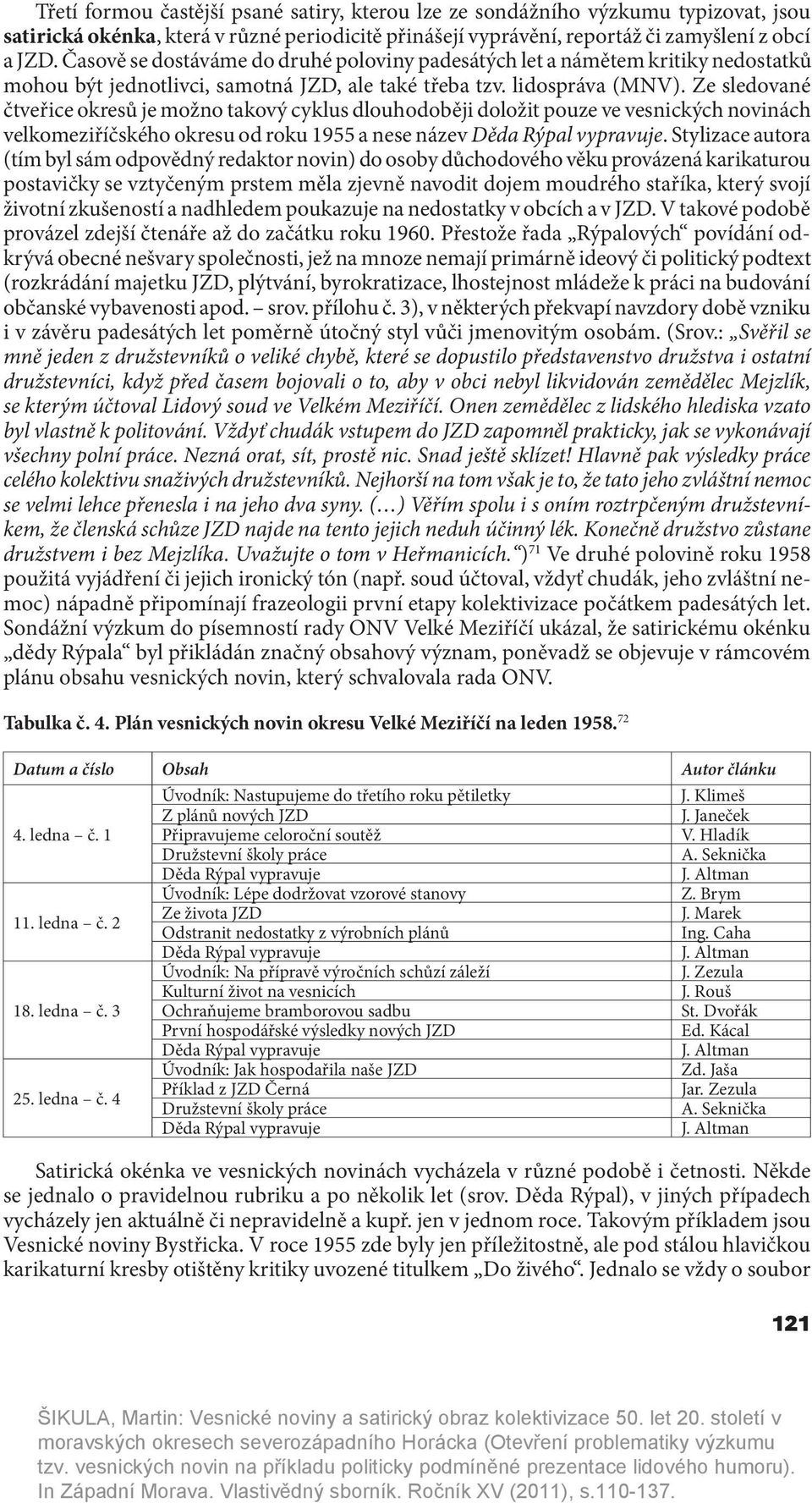 Ze sledované čtveřice okresů je možno takový cyklus dlouhodoběji doložit pouze ve vesnických novinách velkomeziříčského okresu od roku 1955 a nese název Děda Rýpal vypravuje.