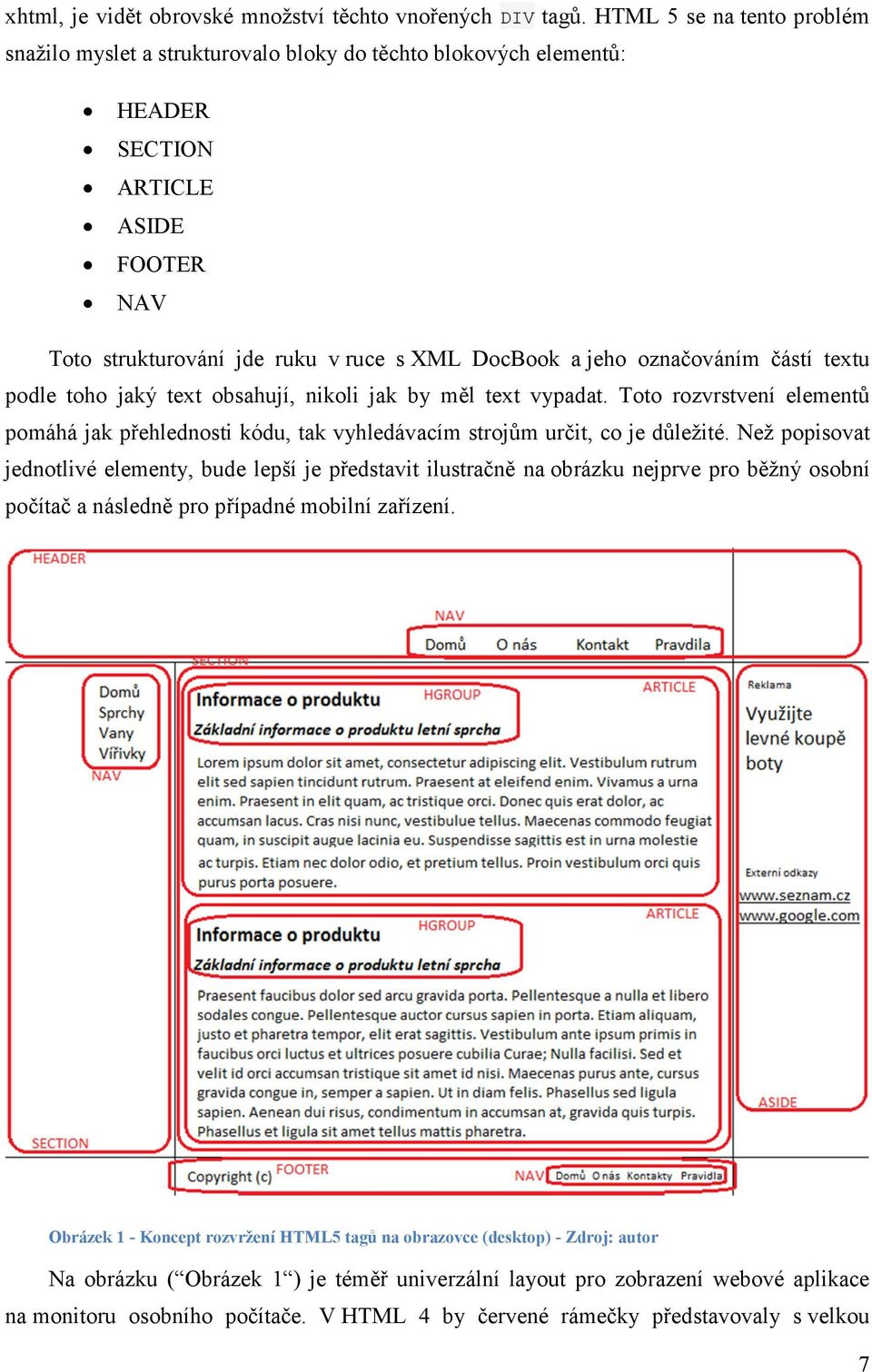 označováním částí textu podle toho jaký text obsahují, nikoli jak by měl text vypadat. Toto rozvrstvení elementů pomáhá jak přehlednosti kódu, tak vyhledávacím strojům určit, co je důležité.