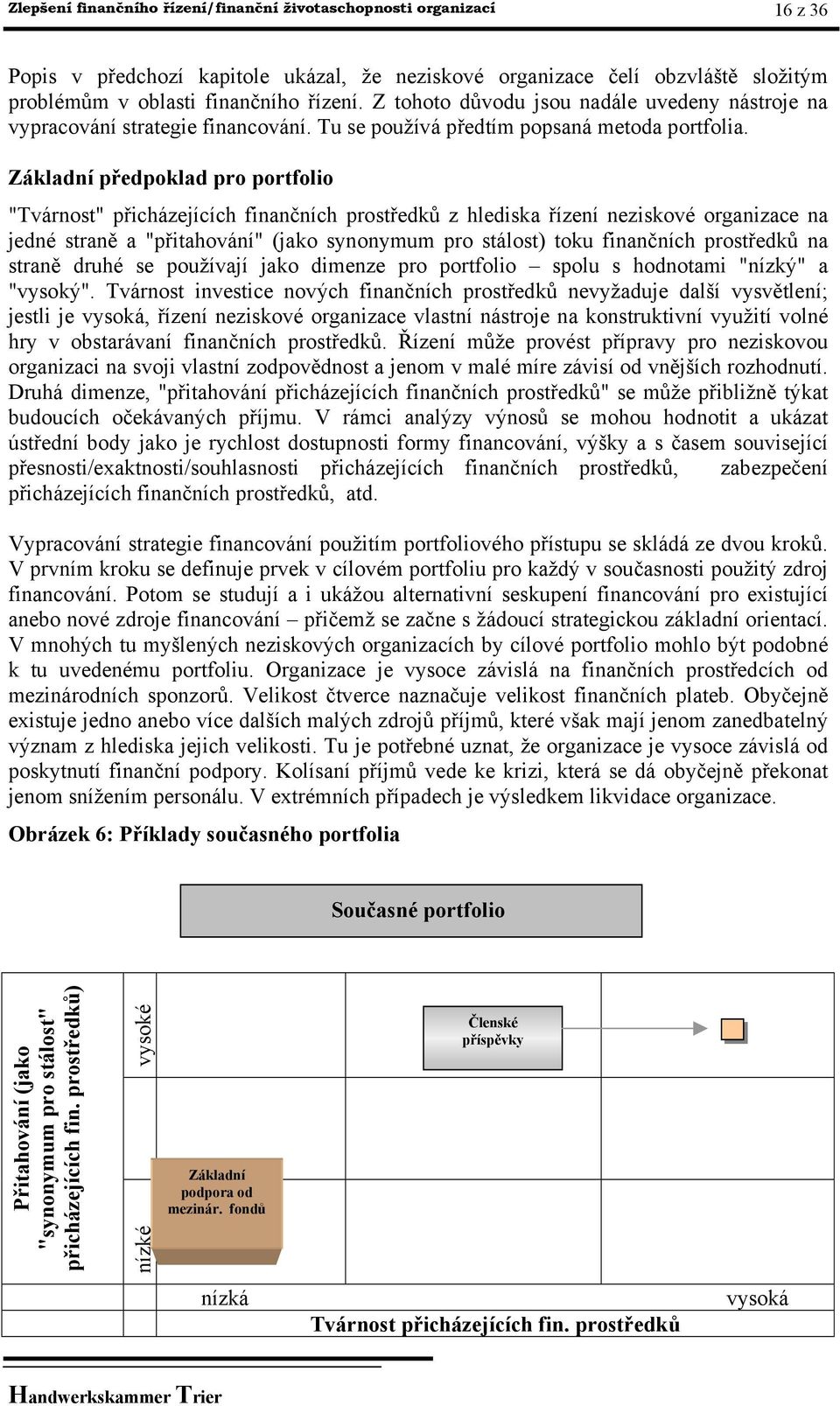 Základní předpoklad pro portfolio "Tvárnost" přicházejících finančních prostředků z hlediska řízení neziskové organizace na jedné straně a "přitahování" (jako synonymum pro stálost) toku finančních