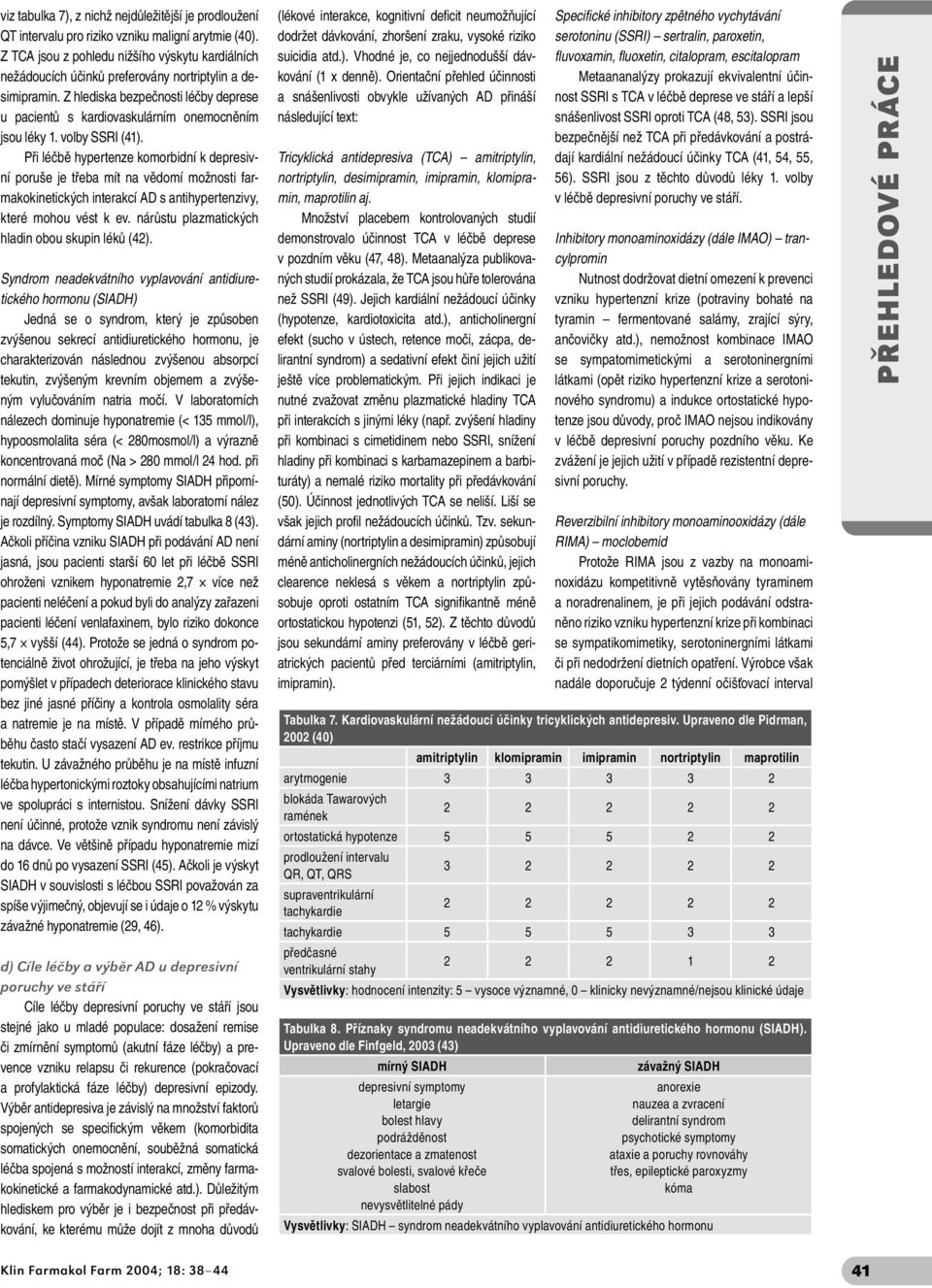 Z hlediska bezpečnosti léčby deprese u pacientů s kardiovaskulárním onemocněním jsou léky 1. volby SSRI (41).