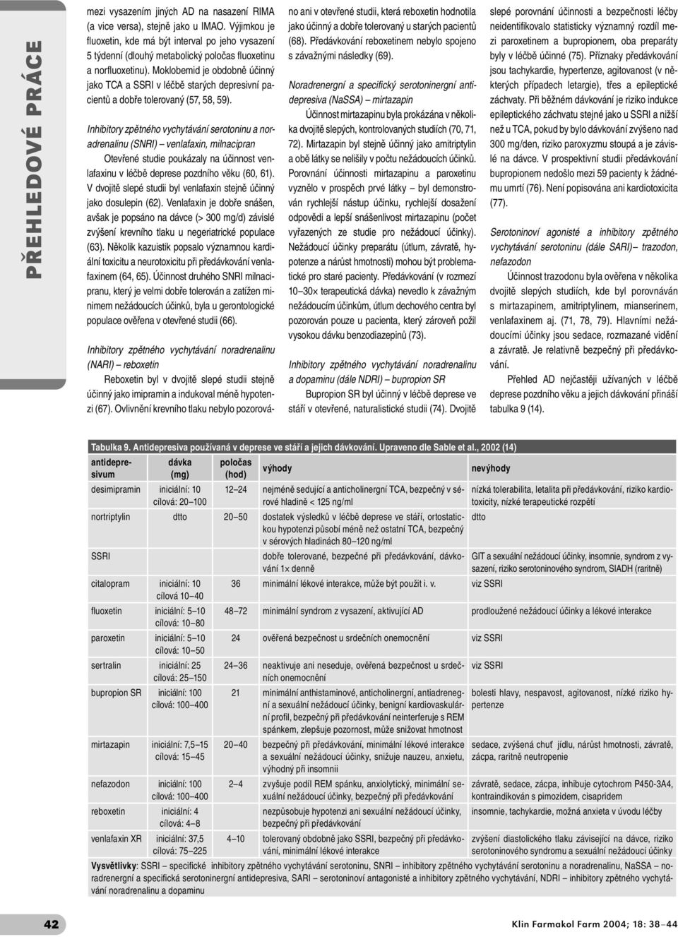 Moklobemid je obdobně účinný jako TCA a SSRI v léčbě starých depresivní pacientů a dobře tolerovaný (57, 58, 59).