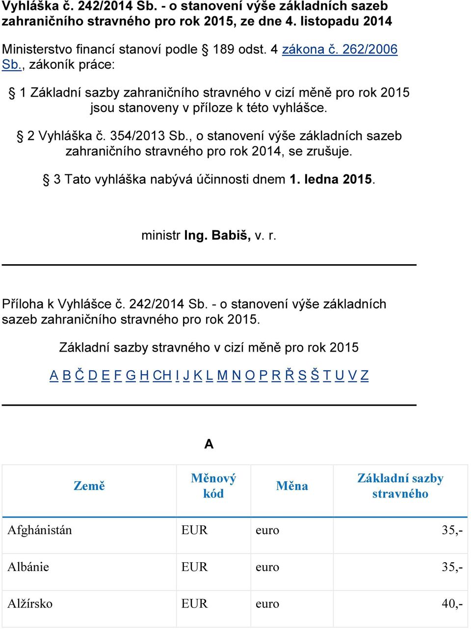 , o stanovení výše základních sazeb zahraničního pro rok 2014, se zrušuje. 3 Tato vyhláška nabývá účinnosti dnem 1. ledna 2015. ministr Ing. Babiš, v. r. Příloha k Vyhlášce č.