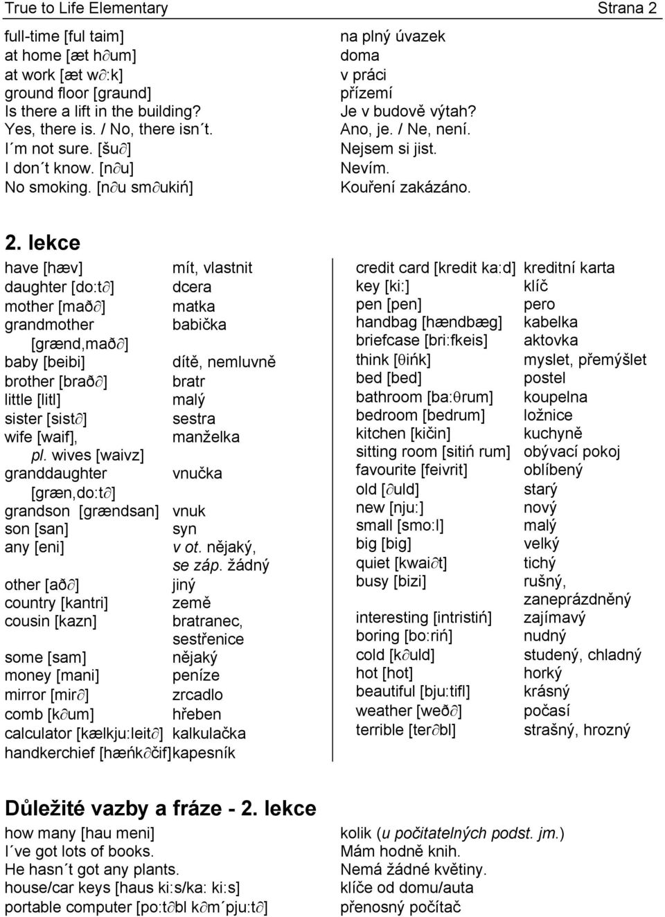 lekce have [hæv] mít, vlastnit daughter [do:t ] dcera mother [mað ] matka grandmother babička [grænd,mað ] baby [beibi] dítě, nemluvně brother [brað ] bratr little [litl] malý sister [sist ] sestra