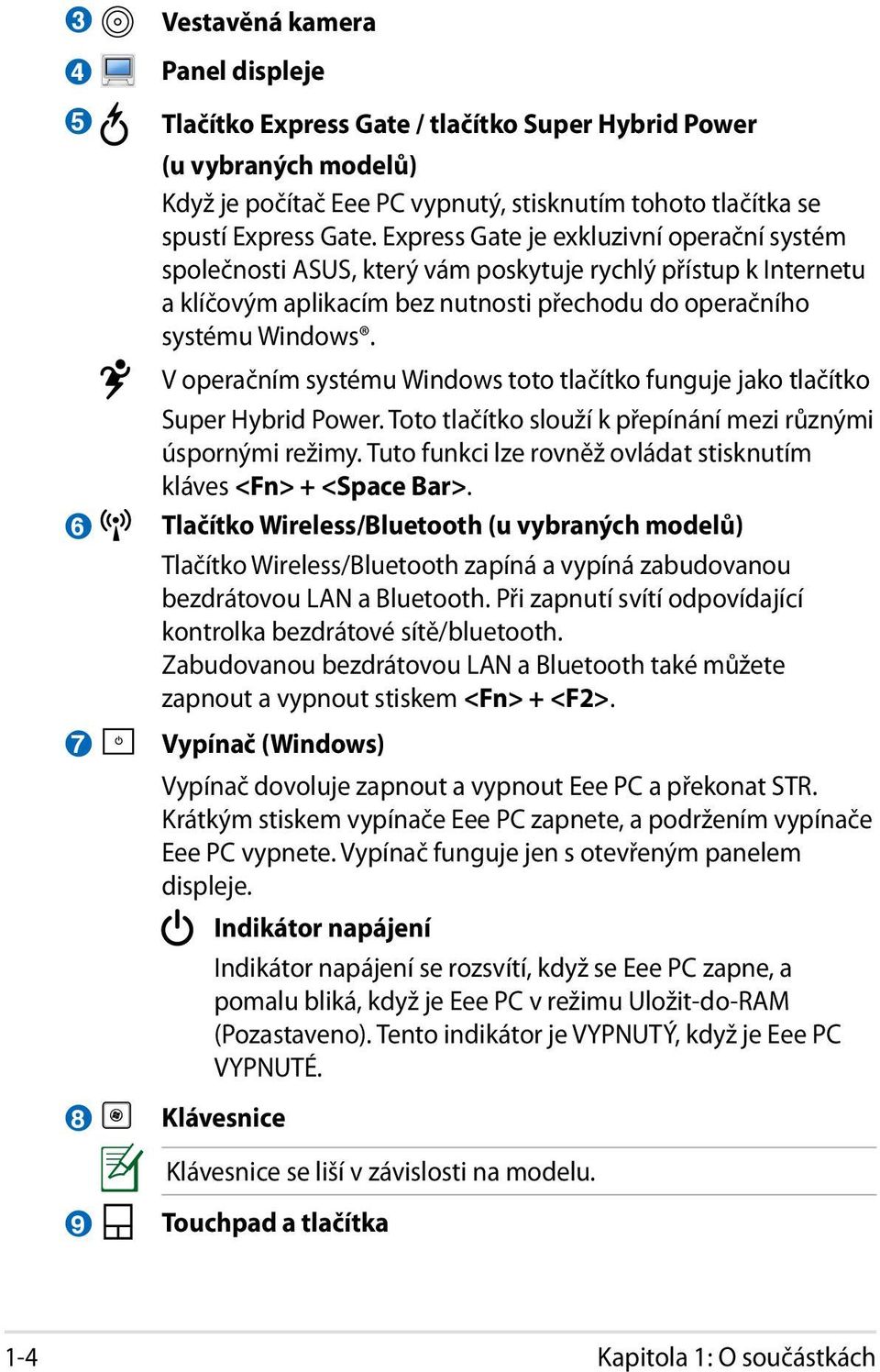 V operačním systému Windows toto tlačítko funguje jako tlačítko Super Hybrid Power. Toto tlačítko slouží k přepínání mezi různými úspornými režimy.